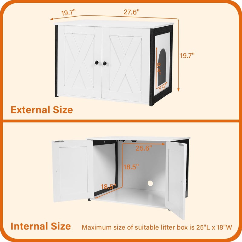 Dwanton Litter Box Enclosure, Cat Litter Box Furniture Hidden, Reversible Entrance Can Be on Left or Right Side, Wooden Cat Washroom Indoor, White, 27.6 Inches - Image 5